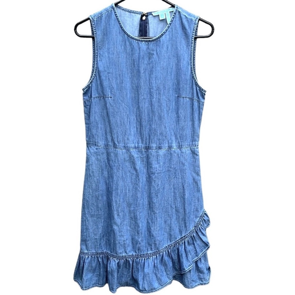 Draper James Light Blue Denim Ruffle Hem Sleeveless Dress